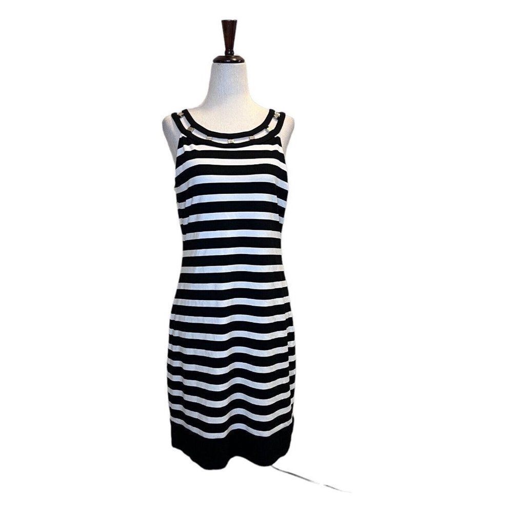 White House Black Market Size Small Sleeveless Black White Striped Shift Dress